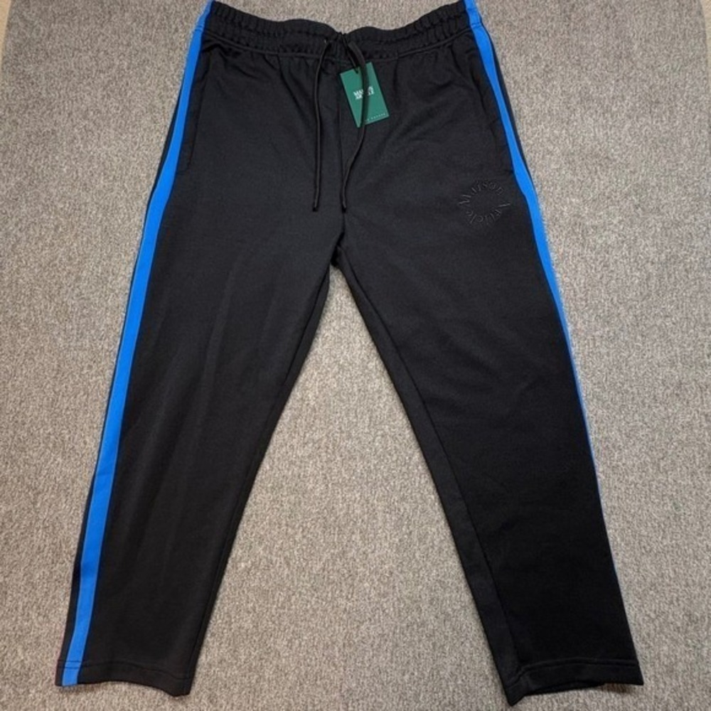 Maison Article Men Track Pants Black Blue Stripe Logo Athletic L